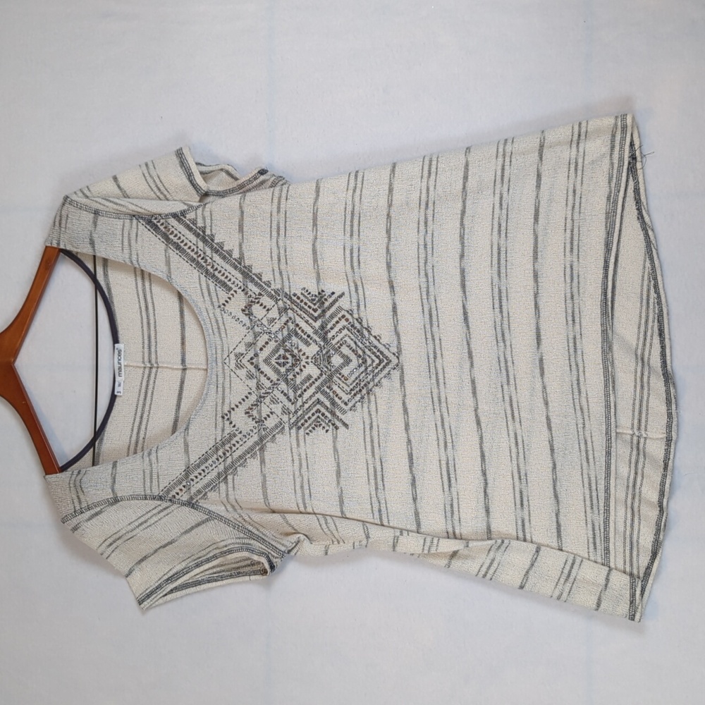 Maurices Ivory & Grey Striped Casual‎ Tee Shirt 3X